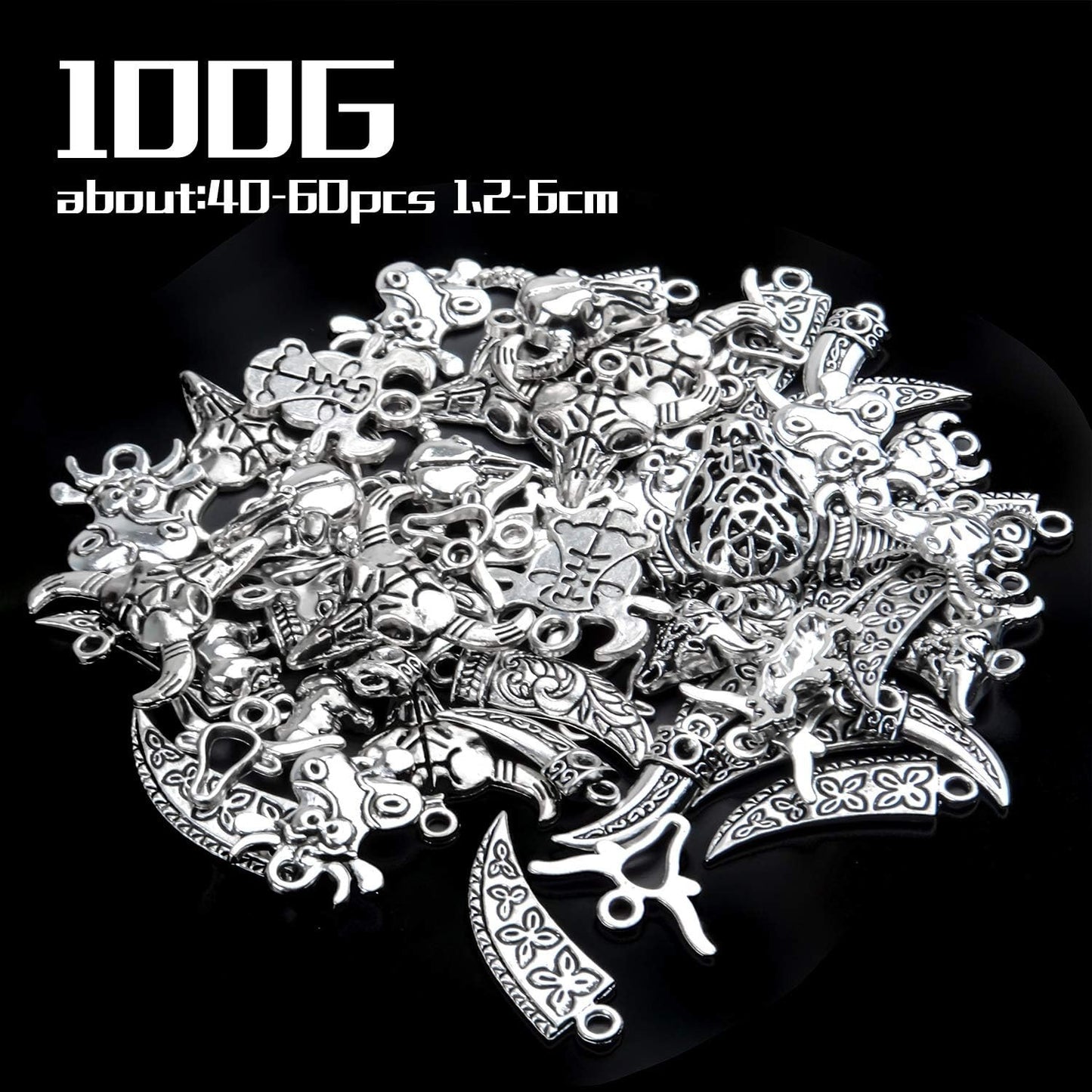 Cow Charms Bulk,100g (40-60pcs) Antique Silver Cow Pendant Vintage Alloy Cattle Charms for DIY Necklace Bracelet Keyring Craft