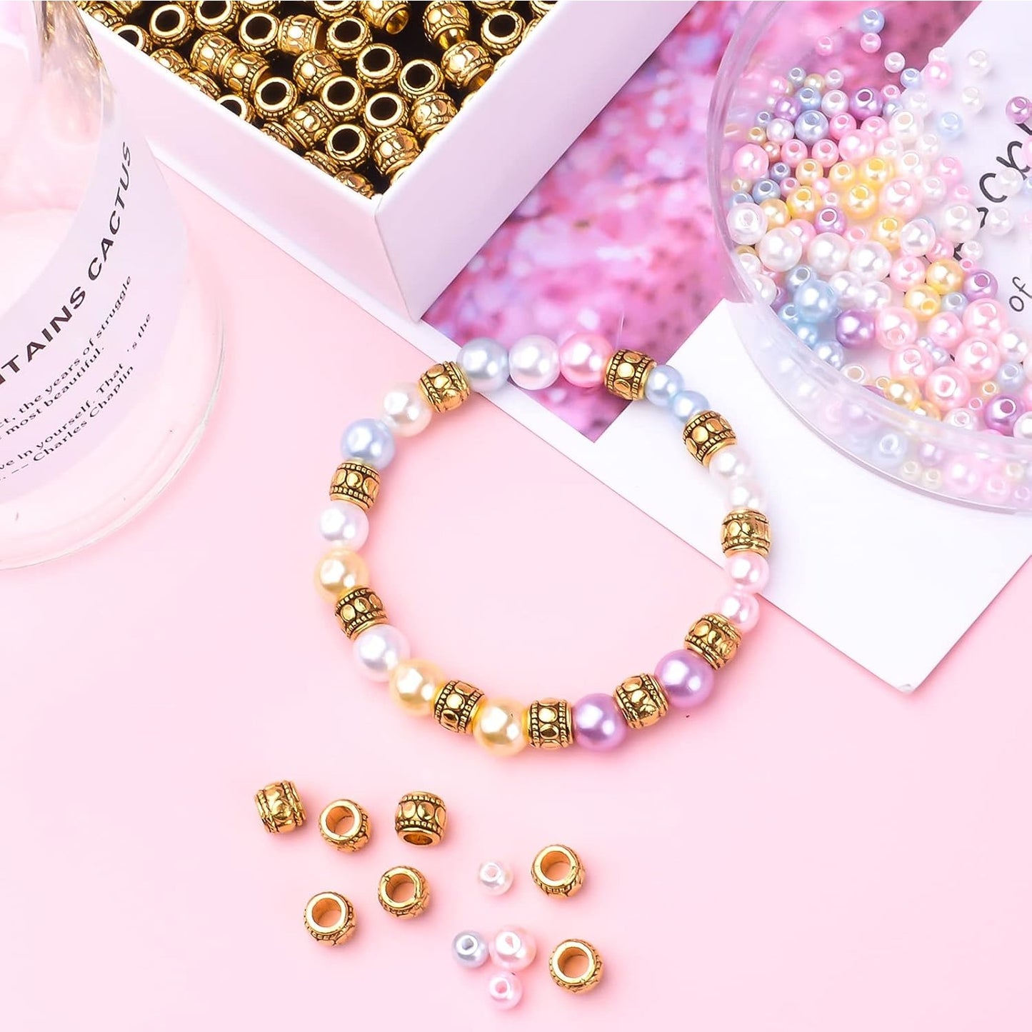 100pcs Antique Gold Large Hole Spacer Beads Tibetan Alloy European Barrel Beads Loose Charms for DIY Necklace Bracelets Jewelry Making Accessories, 7 mm x 6 mm, Hole: 4 mm