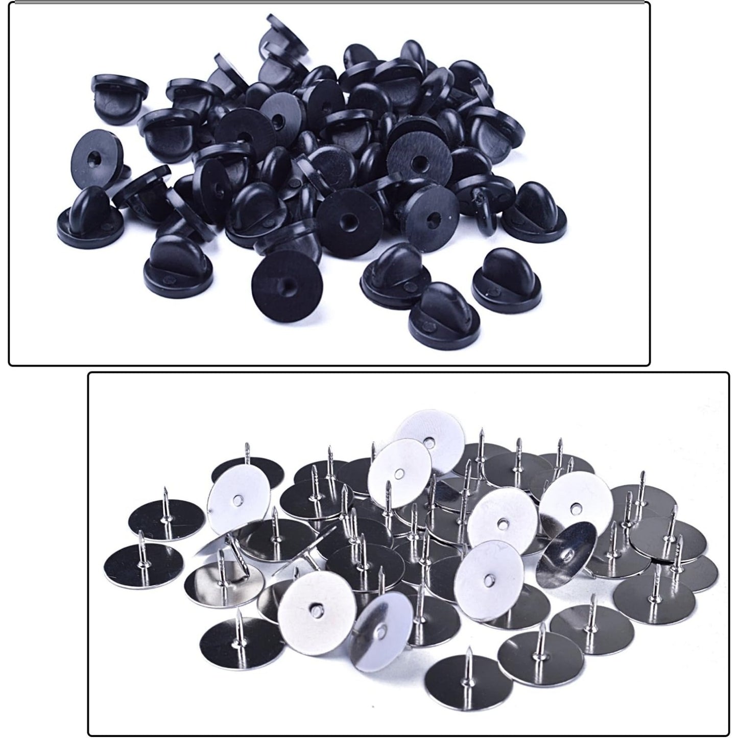 50 Pieces 15mm Copper Tie Tacks Blank Pins with 50 Pieces PVC Rubber Pin Backs