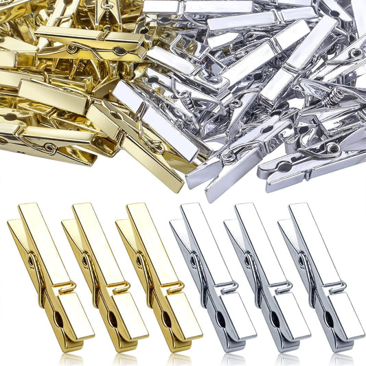 100pcs Mini Plastic Clothespins Clips Photo Picture Clips Clothes Line Utility Clips for Office Home Supplies Christmas Party Birthday Decorative Accessories, 2 Colors, 34 mm x 5 mm x 7 mm