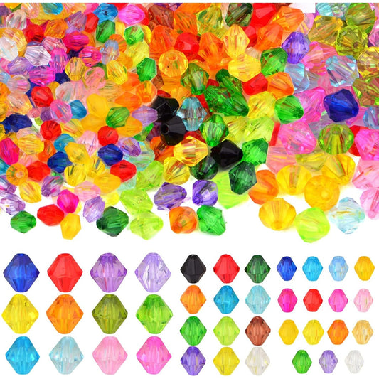 600pcs Assorted Colors Bicone Spacer Beads Faceted Acrylic Hexagonal Bicone Beads Rainbow Loose Craft Beads for DIY Bracelet Necklace Jewelry Making Flower Bags Decor, 6/8/10 mm