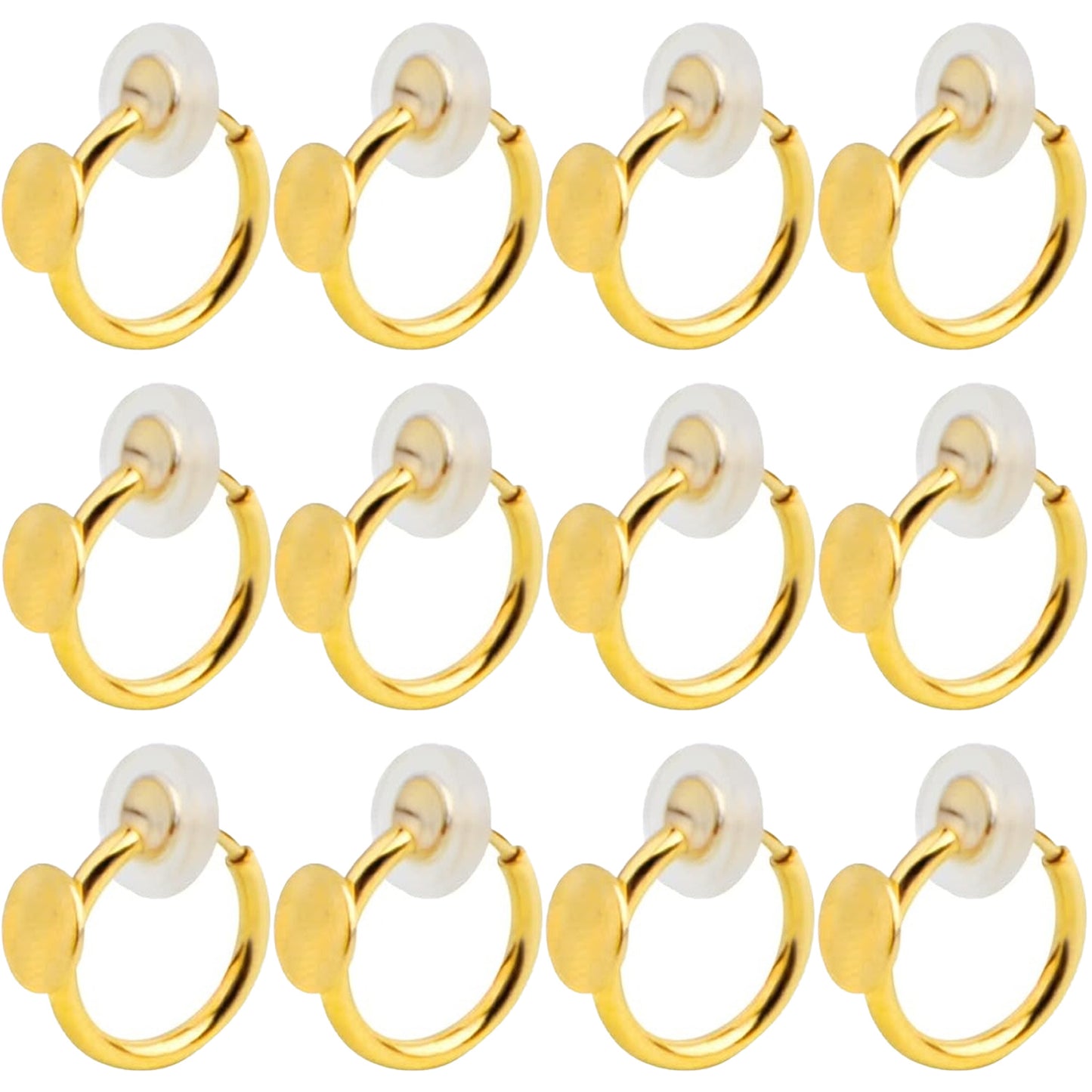 12pcs 2 Colors Clip-on Earring Converters Brass Earring Clips Components with 6 mm Flat Round Pad and 12pcs Clear Earring Cushions for Non-Pierced Ears DIY Jewelry Making Supplies