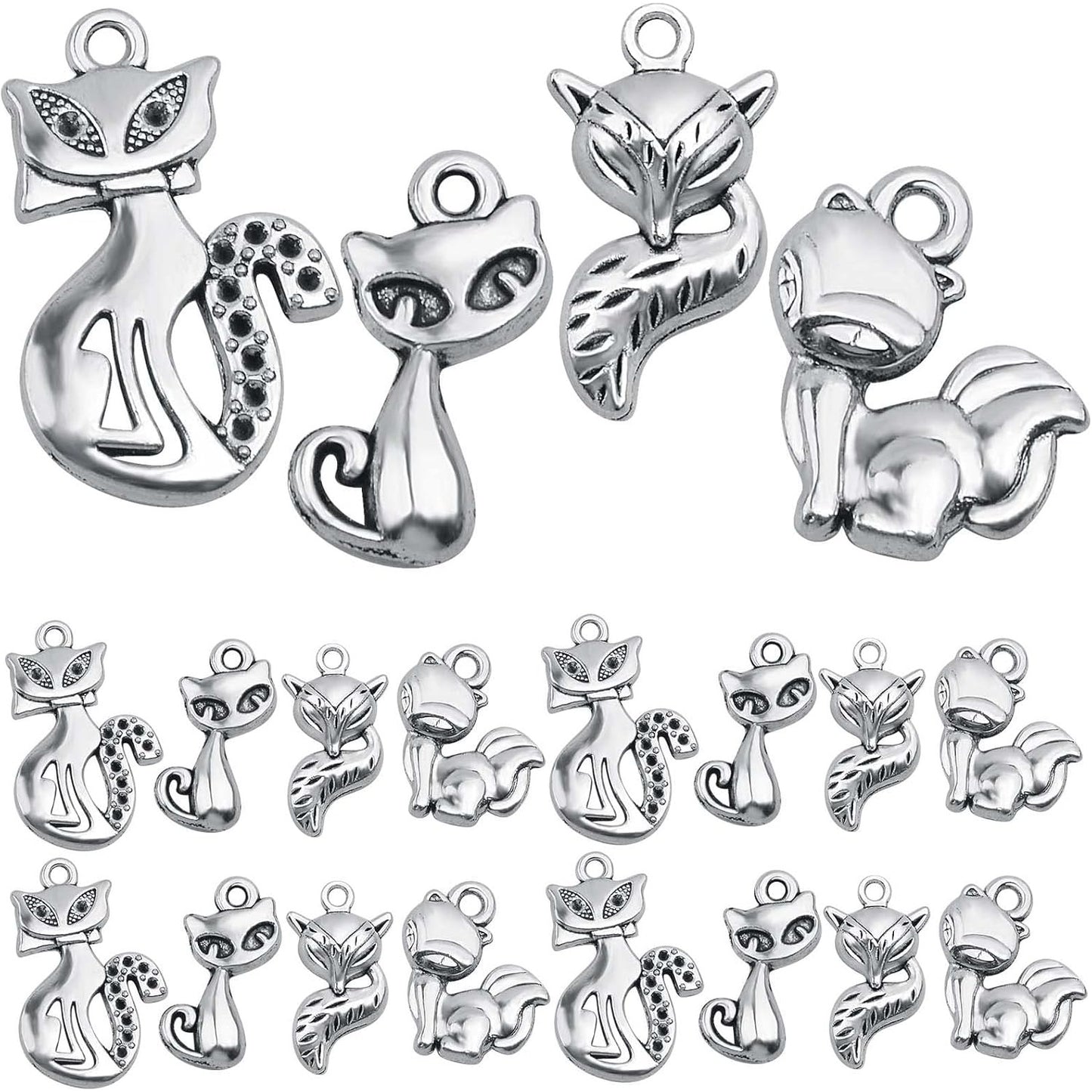 50pcs Antique Silver Fox Kitty Pendant Charms Tibetan Alloy Cute Cat Pendant Vintage Animal Dangle Charms Bulk for DIY Necklace Bracelet Keychain Jewelry Making, 5 Styles…