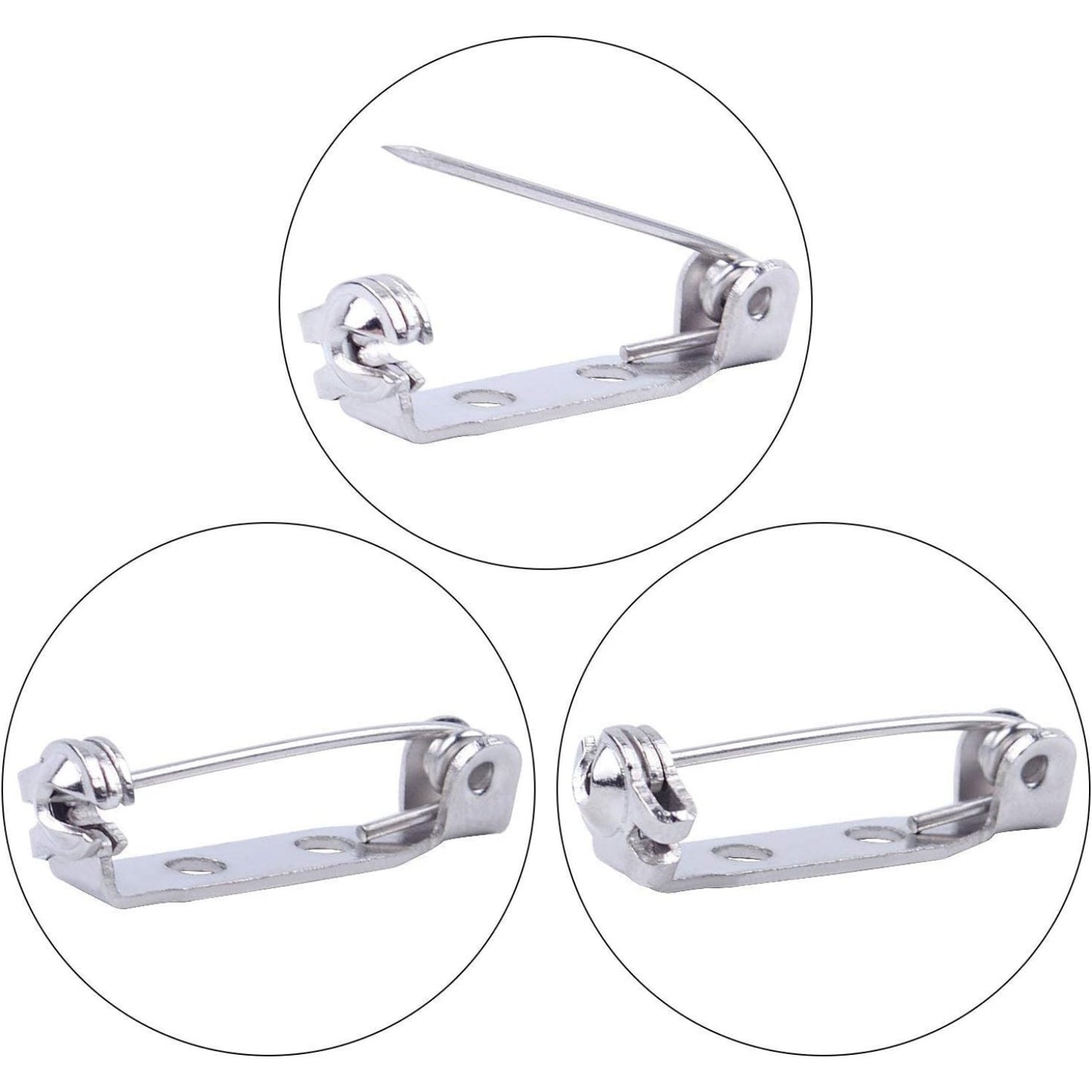 100pcs 20mm Stainless Steel Bar Pins Brooch Pin Backs Safety Catch Pins Craft Pin Back Clasp Brooch with 2 Holes, Silver