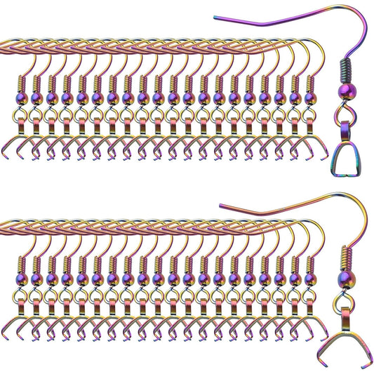 50pcs Stainless Steel Hypoallergenic Earring Hooks With Pendant Clasp for DIY Jewelry Making Accessory, Rainbow Color