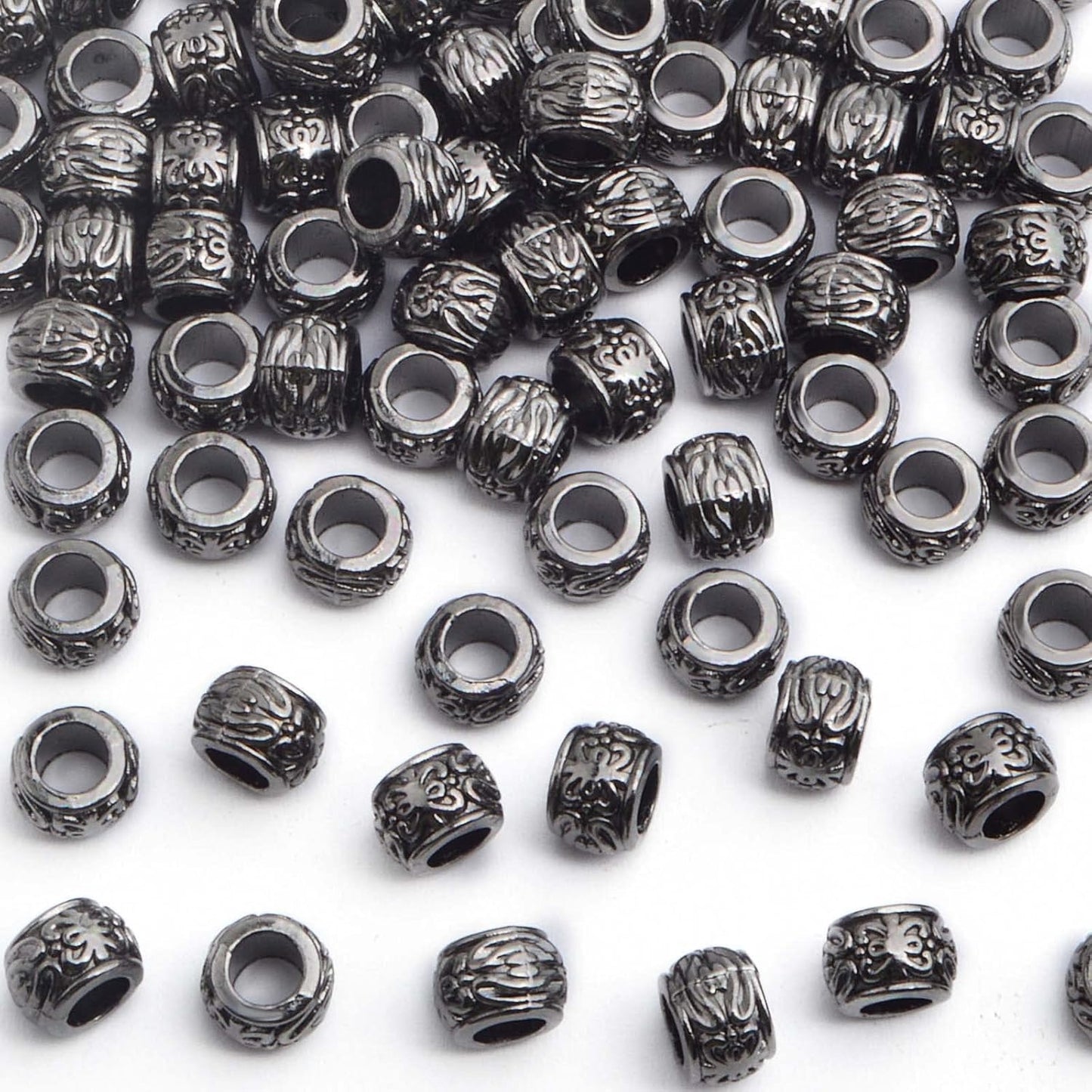 100 Pieces Gun Black Rondelle Spacer Beads - European Large Hole Tube Column Loose Charm Beads - Accessories for DIY Bracelet Necklace Earrings Jewelry Making