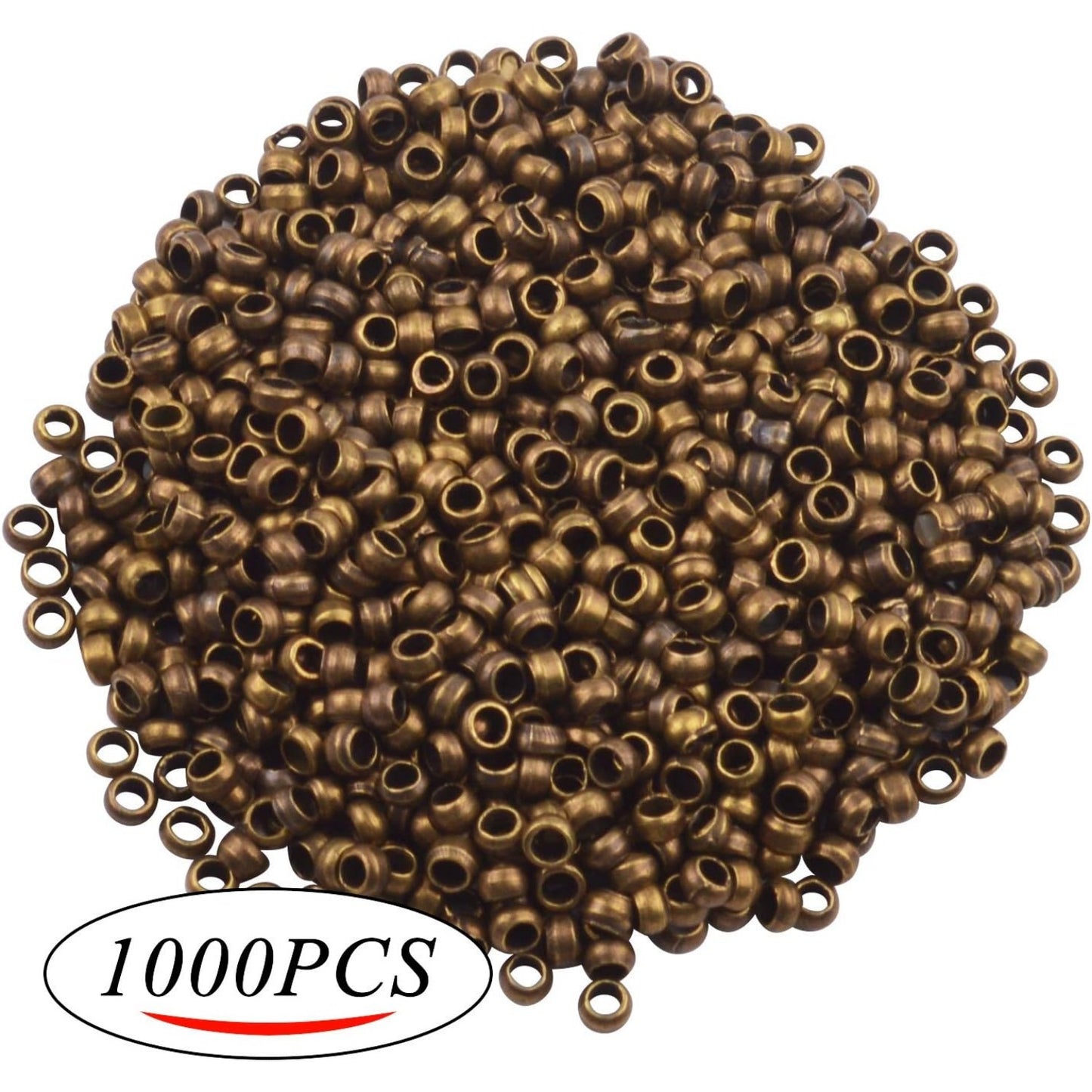 Pack of 1000 Tiny Metal Crimp Spacer Stopper Beads 2mm for Jewelry Making (Bronze)
