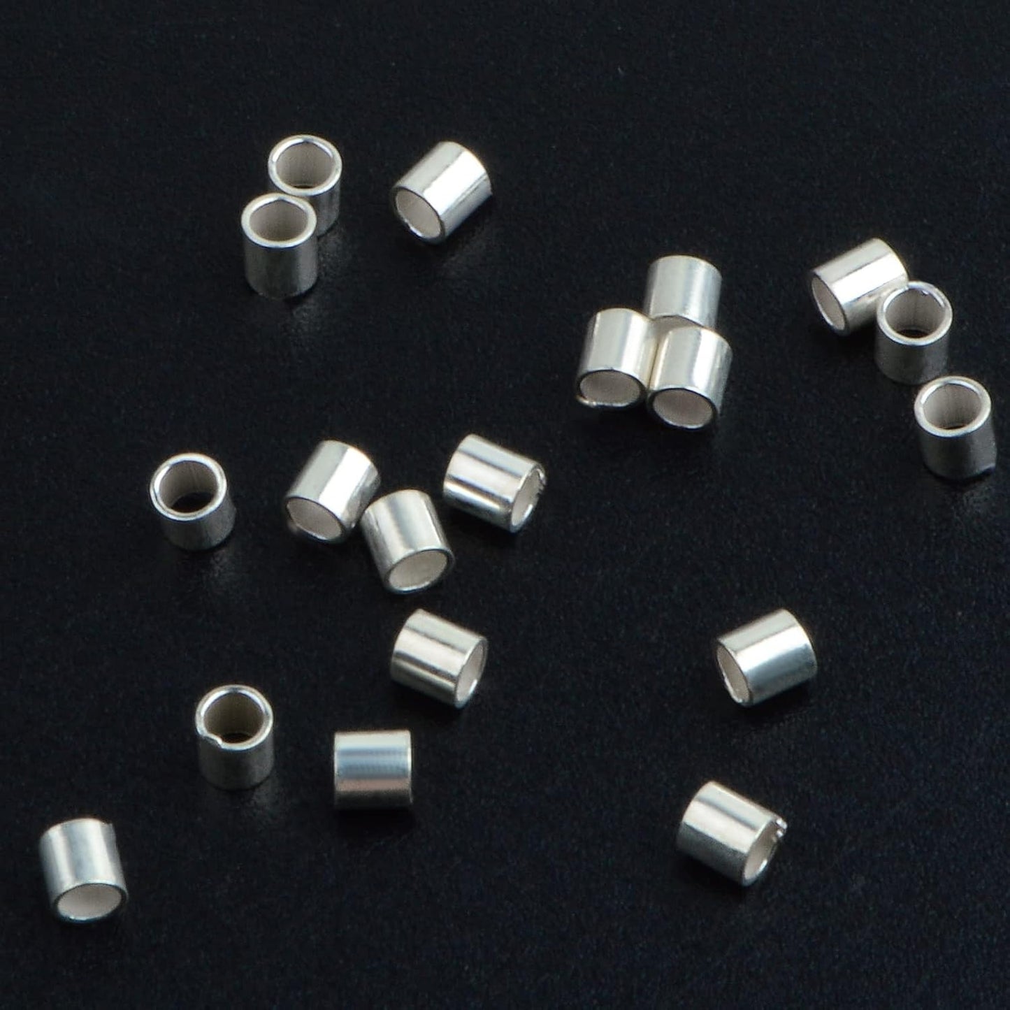 50pcs 2 mm Sterling Silver Crimp Tube Beads Column Crimp Spacer Beads Cord Cover Tips End Loose Stopper Beads with a Box for DIY Bracelet Jewelry Making Supplies