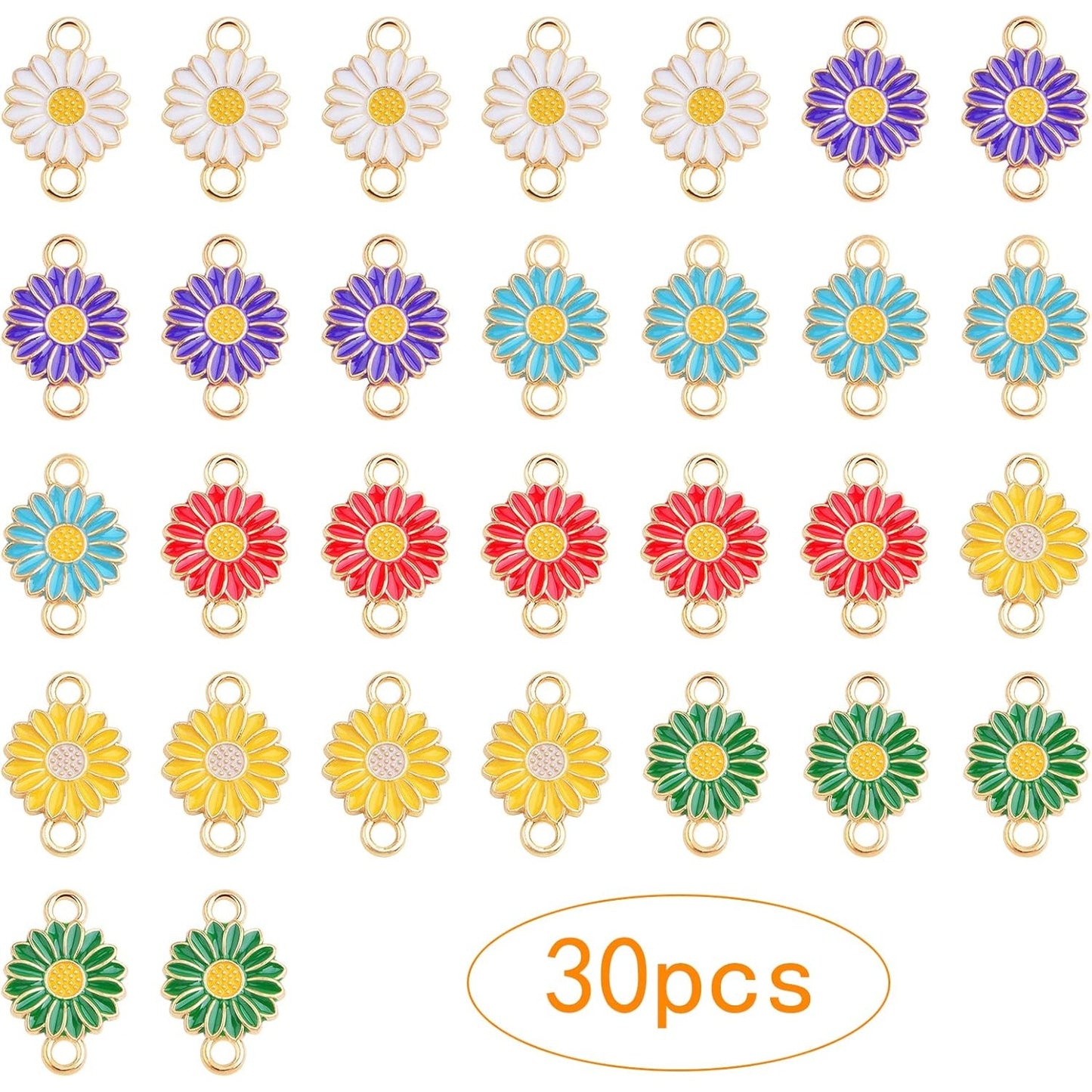 30 Pieces Alloy Enamel Sunflower Shaped Charms Connectors Lovely Daisy Flower Double Loops Links Pendants for DIY Necklace Bracelet Earrings Jewelry Making, 6 Colors