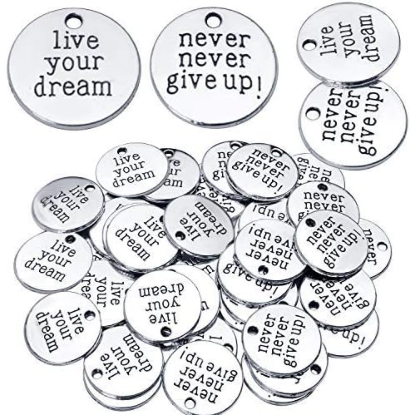 50pcs Inspirational Words Charm Antique Silver Flat Message Pendants Jewelry Findings Making Accessory for Crafting Necklace Bracelet