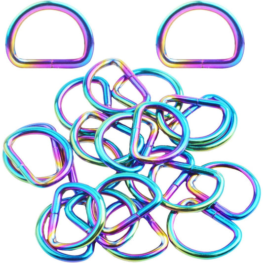 20pcs 1/2inch Metal Semi-Circular D Rings Multipurpose Half Round D-shaped Rings Buckle Clips DIY Accessories for Bags Purse Backpack Belt Clothing Sewing, Rainbow Color