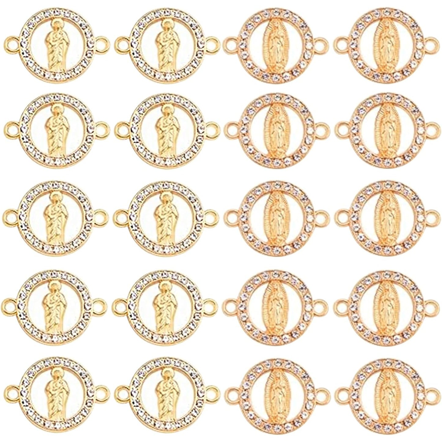 20pcs Alloy Rhinestones Our Lady Link Miraculous Medal Charms Catholic Virgin Mary Charm Religious Jesus Maria Pendant Connectors for DIY Bracelet Earrings Jewelry Making