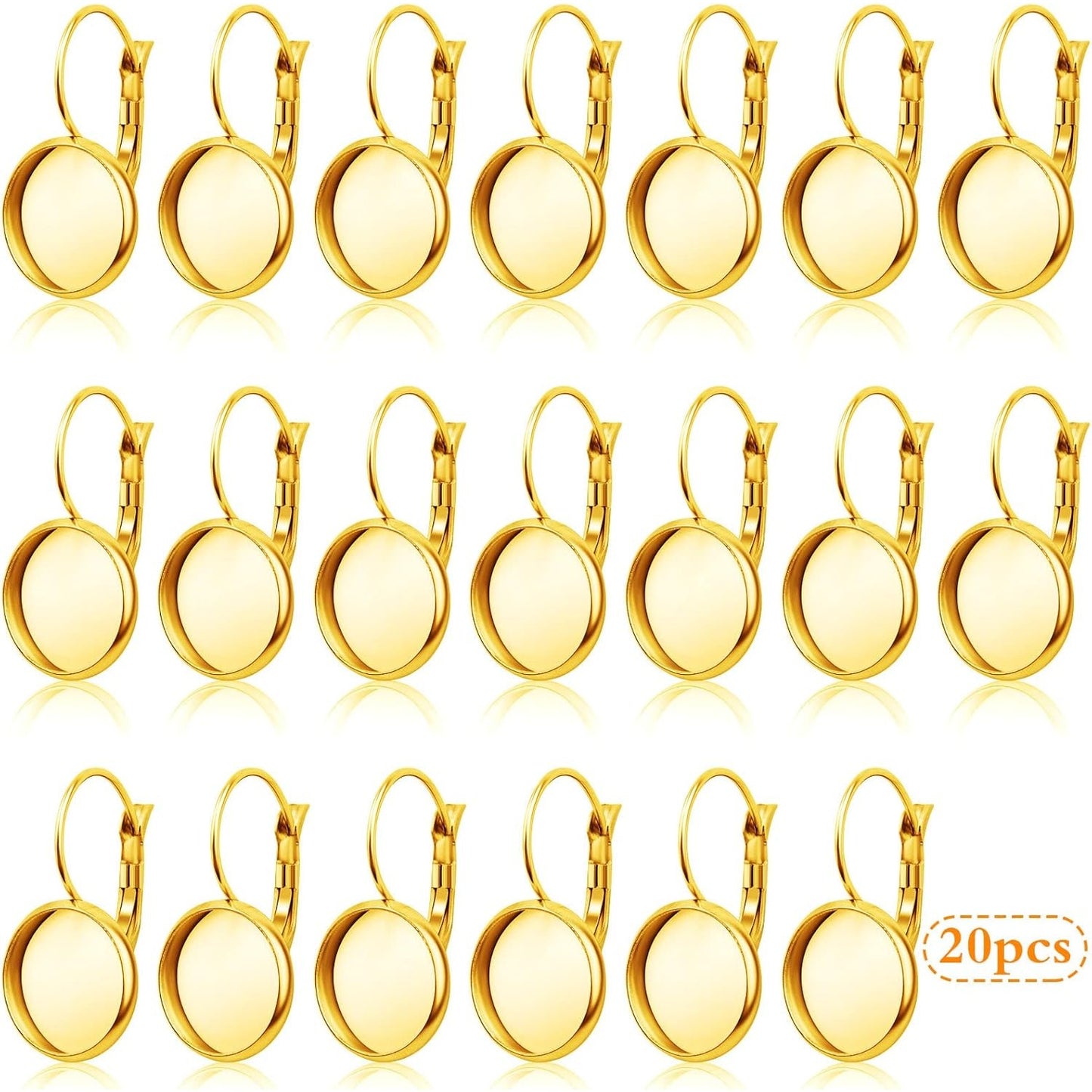 Hook Earring Cabochon Settings, 20 Pieces Lever Back Hook Earrings with Flat Round Tray Blank Cabochon Setting Ear Wires for Earring Designs(12 mm)