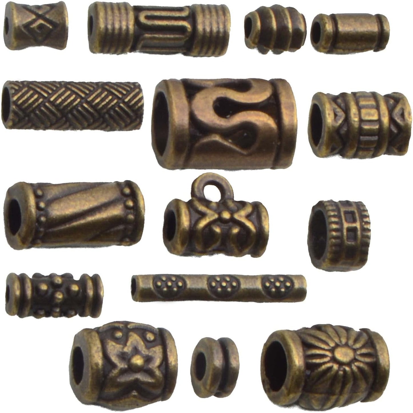 100 Gram Antique Bronze Mixed Styles Column Spacer Beads Alloy Barrel Tube Bar Loose Charm Beads Jewelry Findings Accessories for DIY Bracelet Necklace Craft Projects