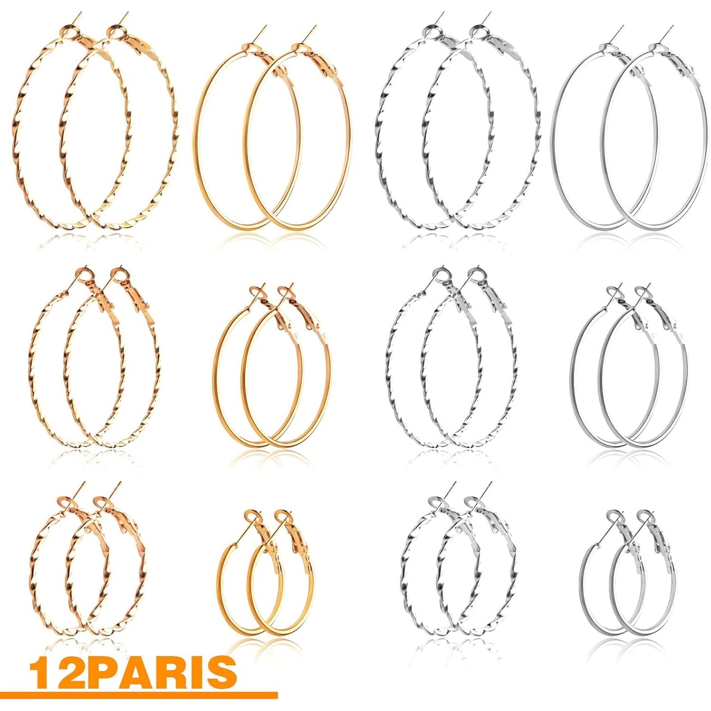 12 Pairs 6 Sizes Earrings Beading Hoop Hypoallergenic Round Circle Open Beading Hoop Earrings for DIY Crafts Jewelry Making Wedding Party Favor Gifts(Golden, Silver)
