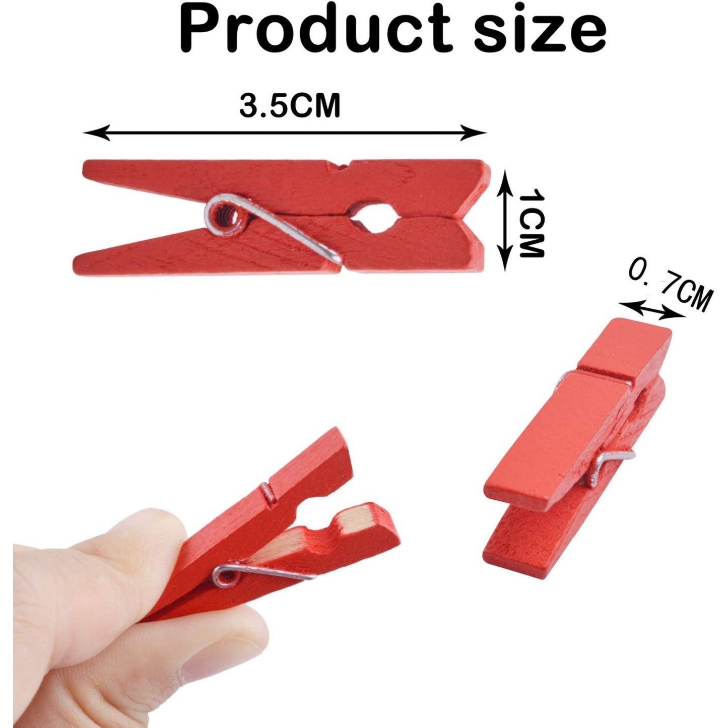 BronaGrand 100pcs Mini Red Wooden Utility Paper Clip, Clothespins Clip, Clothes Line Clips,Photo Clips