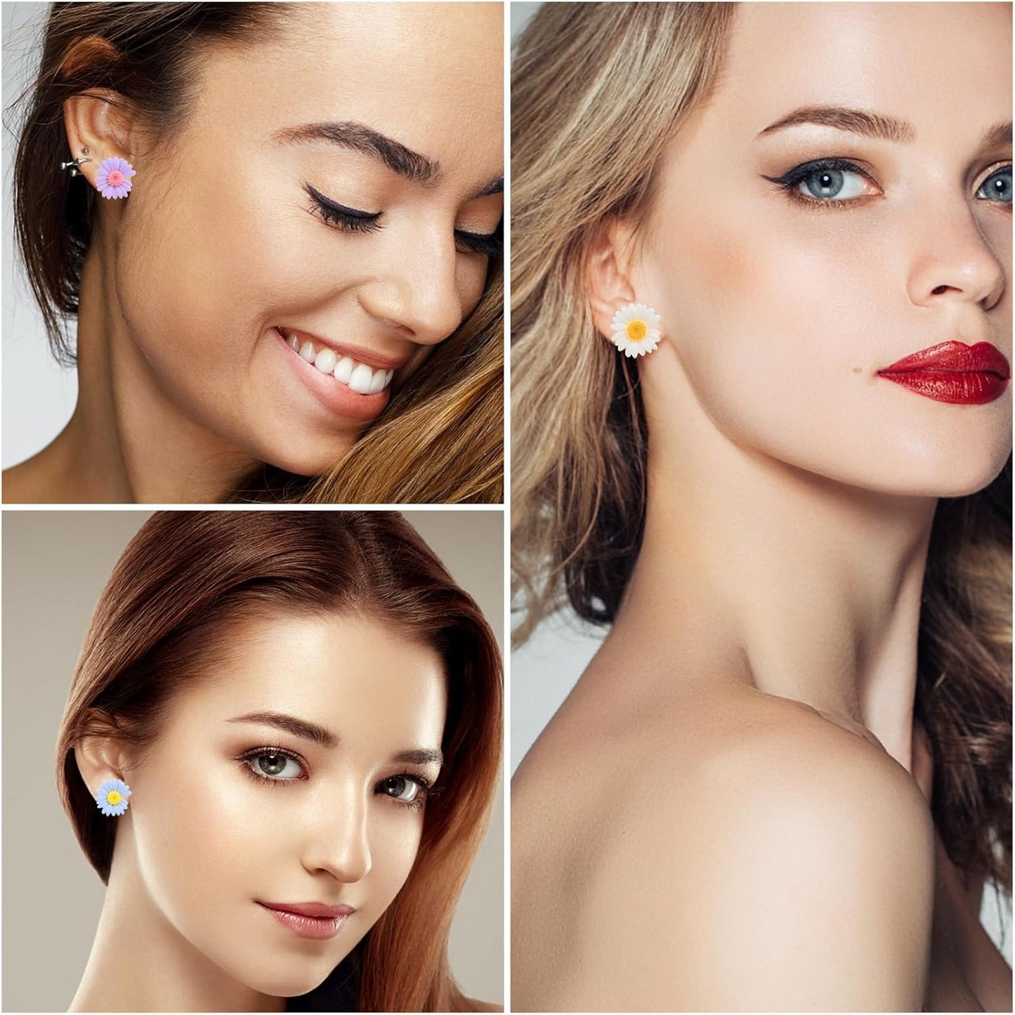 8 Pairs Sweet Resin Daisy Sunflower Stud Earrings Cute Chrysanthemum Earring Post Studs with Earring Safety Backs for Women Sensitive Ears DIY Jewelry Making, 8 Colors