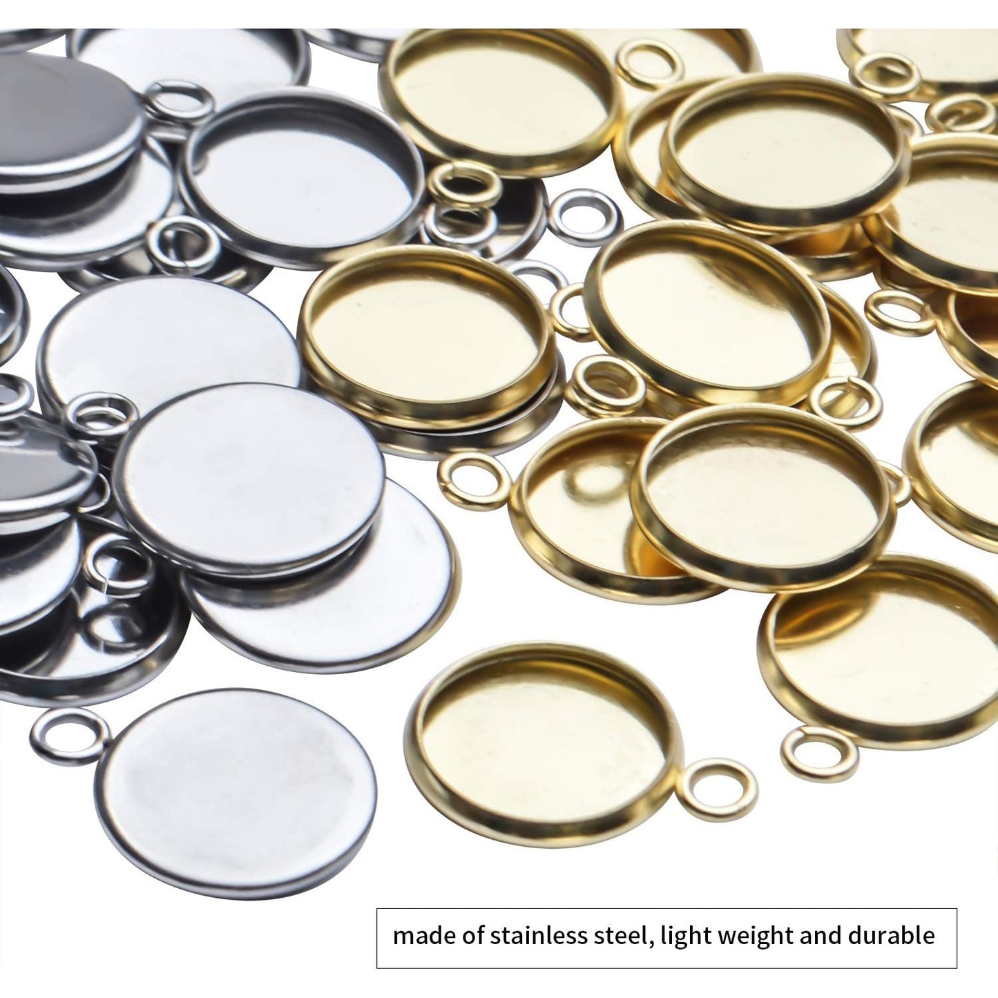Stainless Steel Bezel Pendant Round Blank Trays, 50 Pcs - Cabochon Settings for Necklace & Earring DIY Jewelry Making