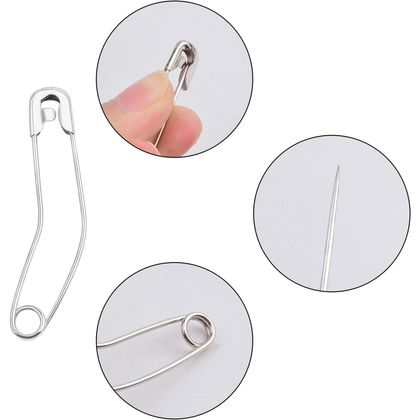 120pcs 55.5 mm Silver Curved Safety Pins Metal Bent Safety Pins Rust-Resistant Basting Pins Handmade Sewing Accessories for Clothes Quilting Knitting Crafts Home Office Uses