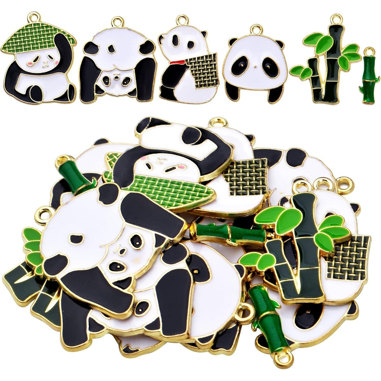 18pcs 6 Styles Enamel Panda Bamboo Charms Cute Animal Dangle Pendants Charm Jewelry Making Accessories for DIY Earrings Necklace Bracelet