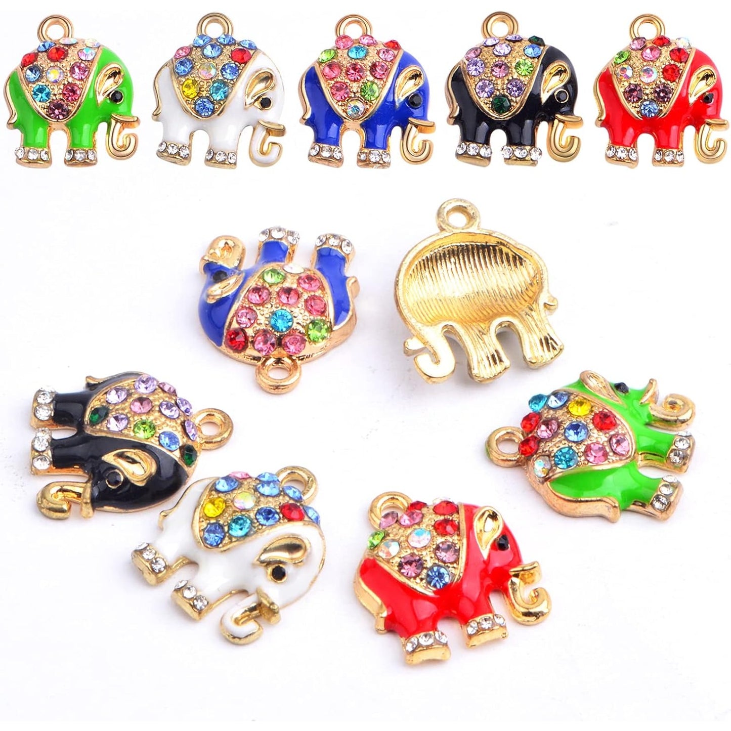 10 Pieces 5 Colors Alloy Enamel Animal Elephant Charms Rhinestone Elephant Pendants Charms Craft Supplies for DIY Bracelet Necklace Keychains Jewellery Making