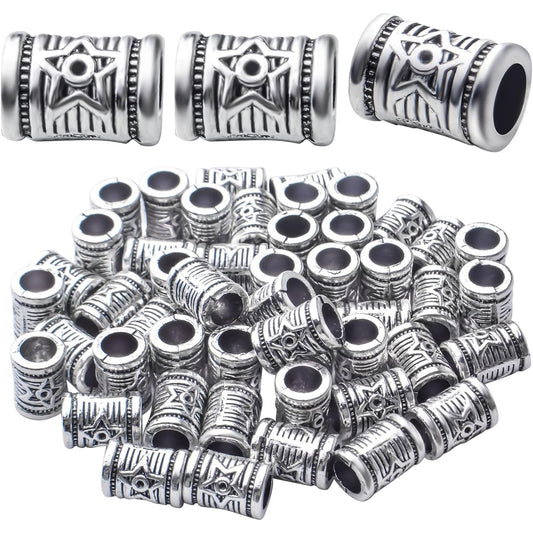 50pcs Antique Silver Large Hole Spacer Beads Alloy Tibetan Tube Bead Spacers Column Beads Loose Beads Charm Beads for DIY Jewelry Bracelet Crafts Making,Hole: 5.3mm
