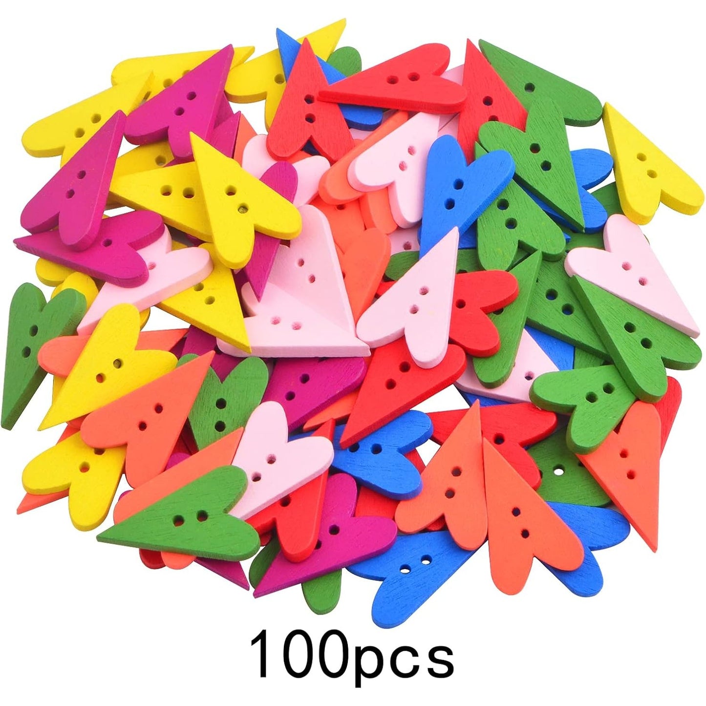 100pcs Wooden Love Heart Buttons with 2 Holes Heart Shape Wood Craft Buttons Decorative Accessories for DIY Clothes Sewing Scrapbooking
