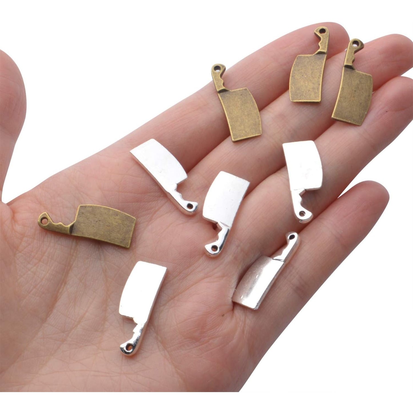 60pcs Kitchen Charms,23.5mm×9mm Alloy Knife Meat Cleaver Charm Pendants for DIY Bracelet Necklace Jewelry Crafts Making Supplies,2 Colors