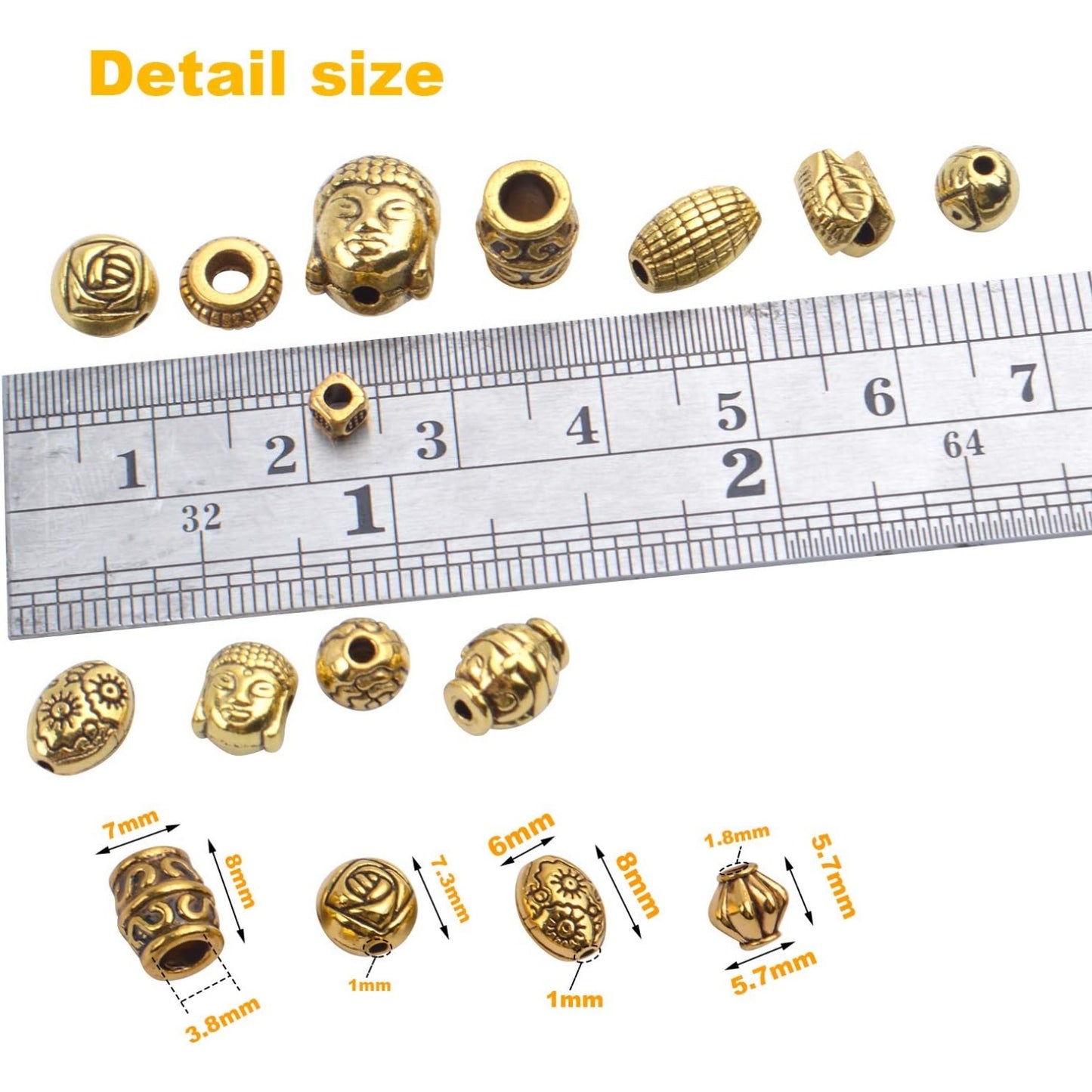 100g (About 130-180pcs) Antique Gold Small Beads Jewelry Bead Charm Spacers for Jewelry Making Bracelets Necklace