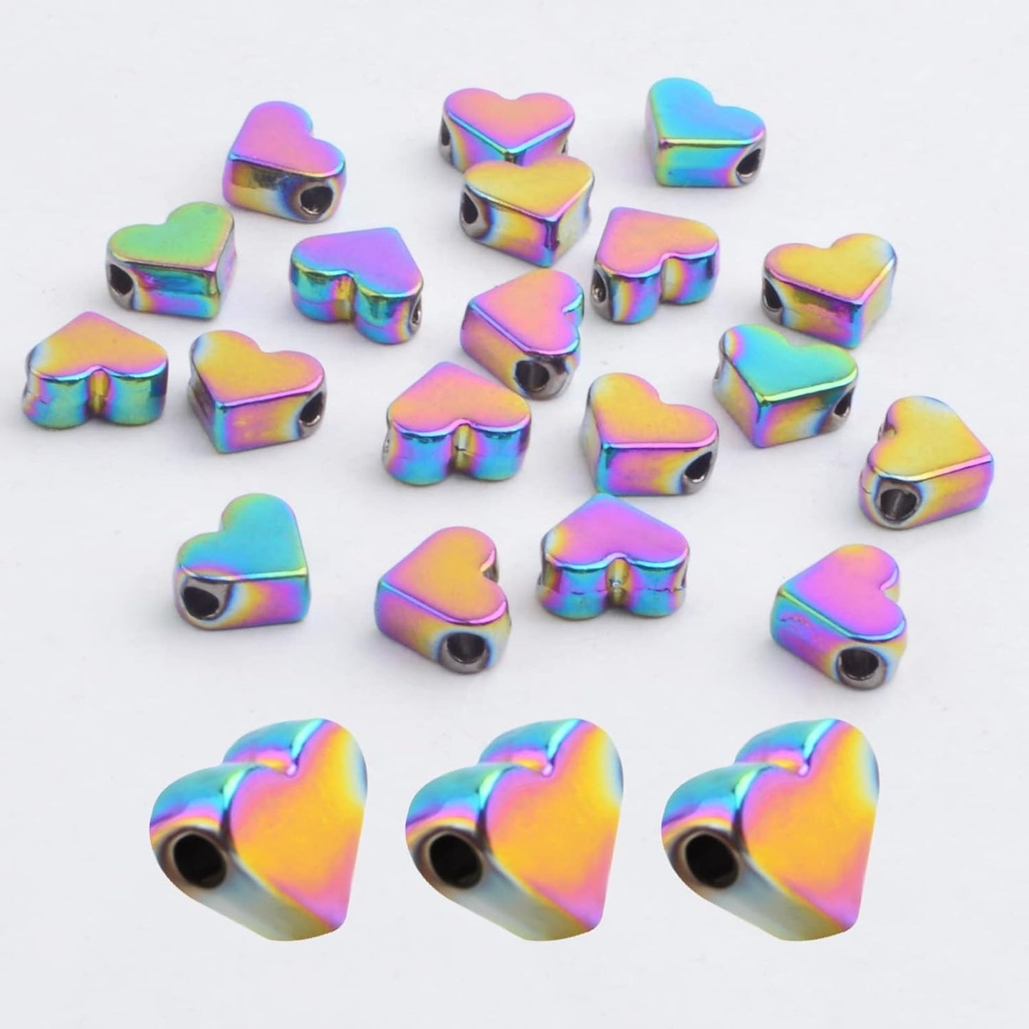 20pcs Cute Heart Shape Spacer Beads Alloy Heart Loose Charm Beads Handmade Accessories for DIY Necklace Earrings Jewelry Making Valentine's Day, Rainbow Color