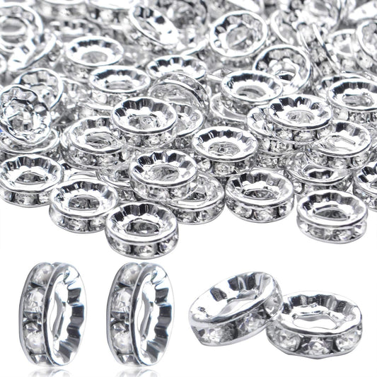 Rhinestone Spacer Beads, 100Pcs Crystal Large Hole European Metal Beads Supplies for DIY Jewelry Making