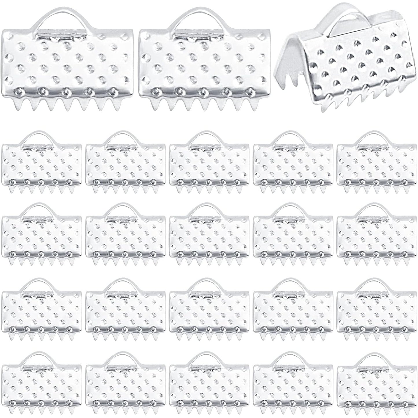 500pcs Silver Plated Pinch Crimp Clamp Ends Cord Ends Fasteners Clasp Metal Ribbon Bookmark Connectors for DIY Bracelet Leather Suede Jewelry Craft Making