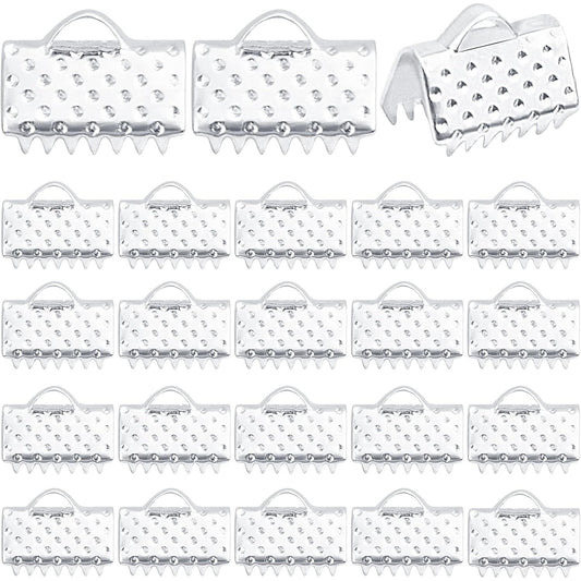 500pcs Silver Plated Pinch Crimp Clamp Ends Cord Ends Fasteners Clasp Metal Ribbon Bookmark Connectors for DIY Bracelet Leather Suede Jewelry Craft Making