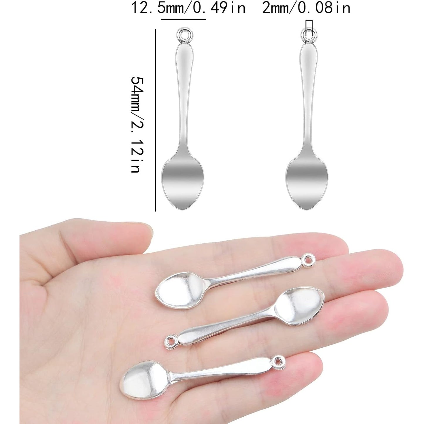 50pcs Antique Silver Spoon Pendant Charms Mini Alloy Kitchen Tableware Charms Micro Scoops Spoon Pendants Jewelry Findings for Necklace Bracelet Keychains Home Kitchen Supplies