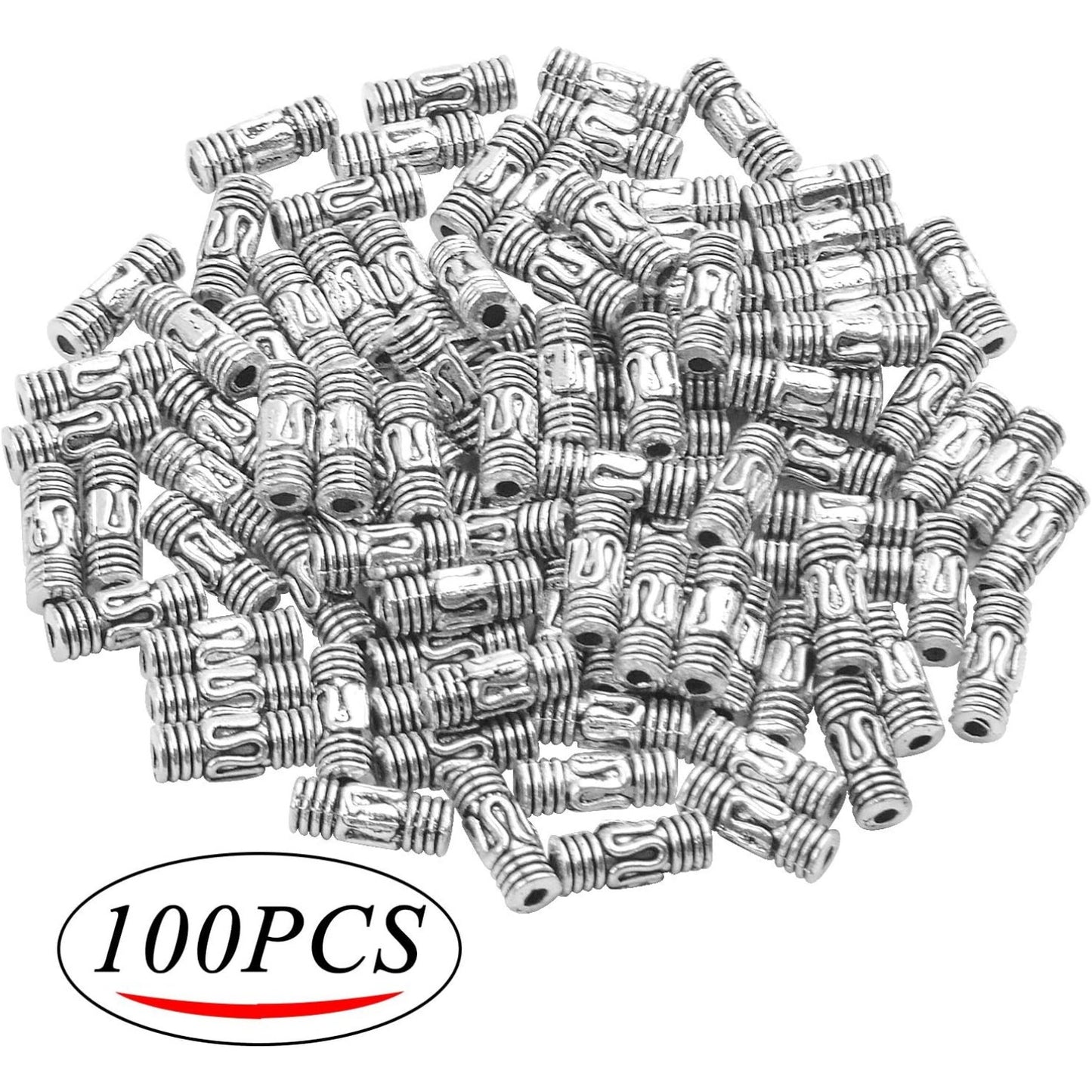 100pcs Antique Silver Column Spacer Beads Tibetan Alloy Tube Metal Spacers for Jewelry Necklace Bracelet Making,8.5x3mm