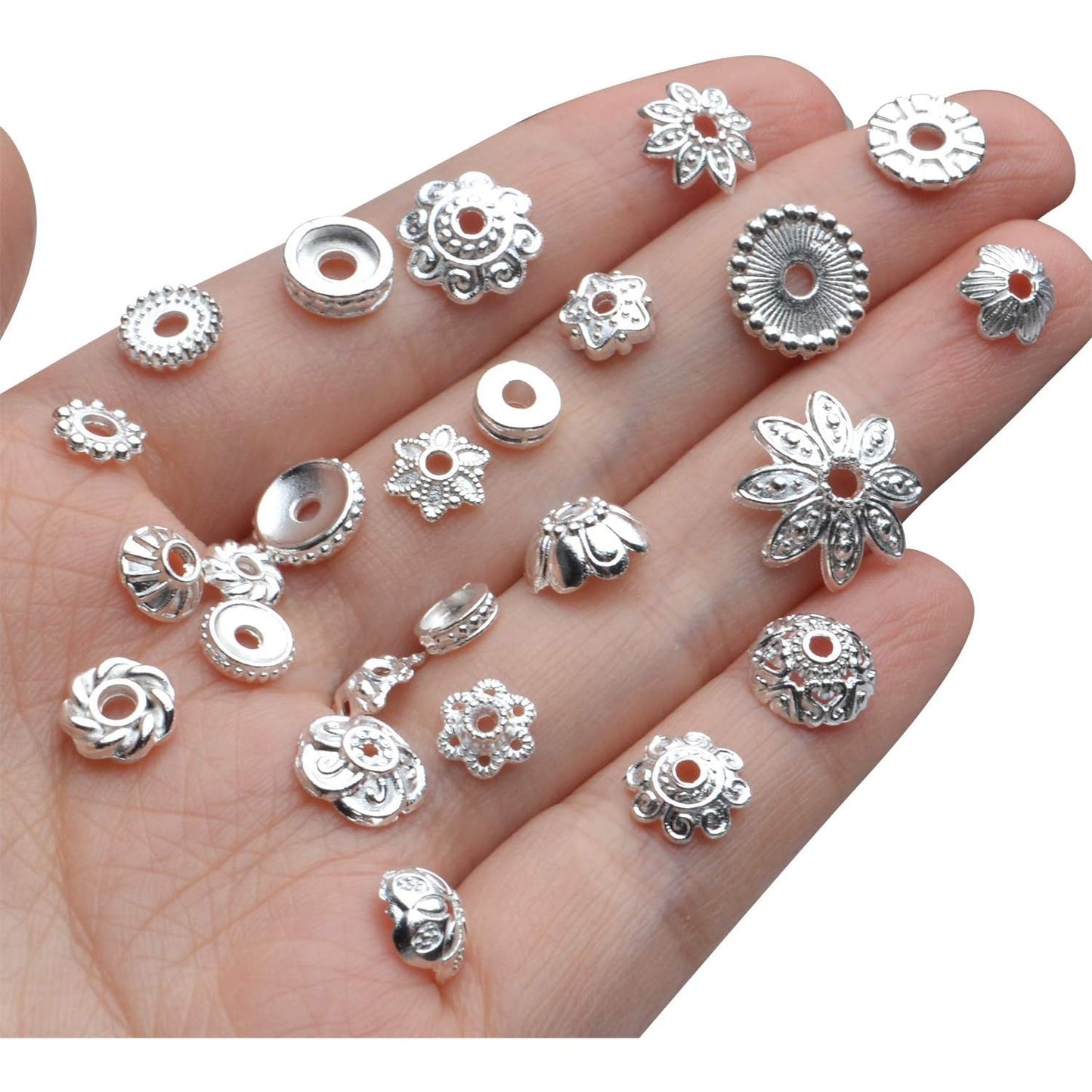 100g Mixed Metal Flower Caps Ends Tibetan Silver Spacer Loose Beads for Jewelry Making