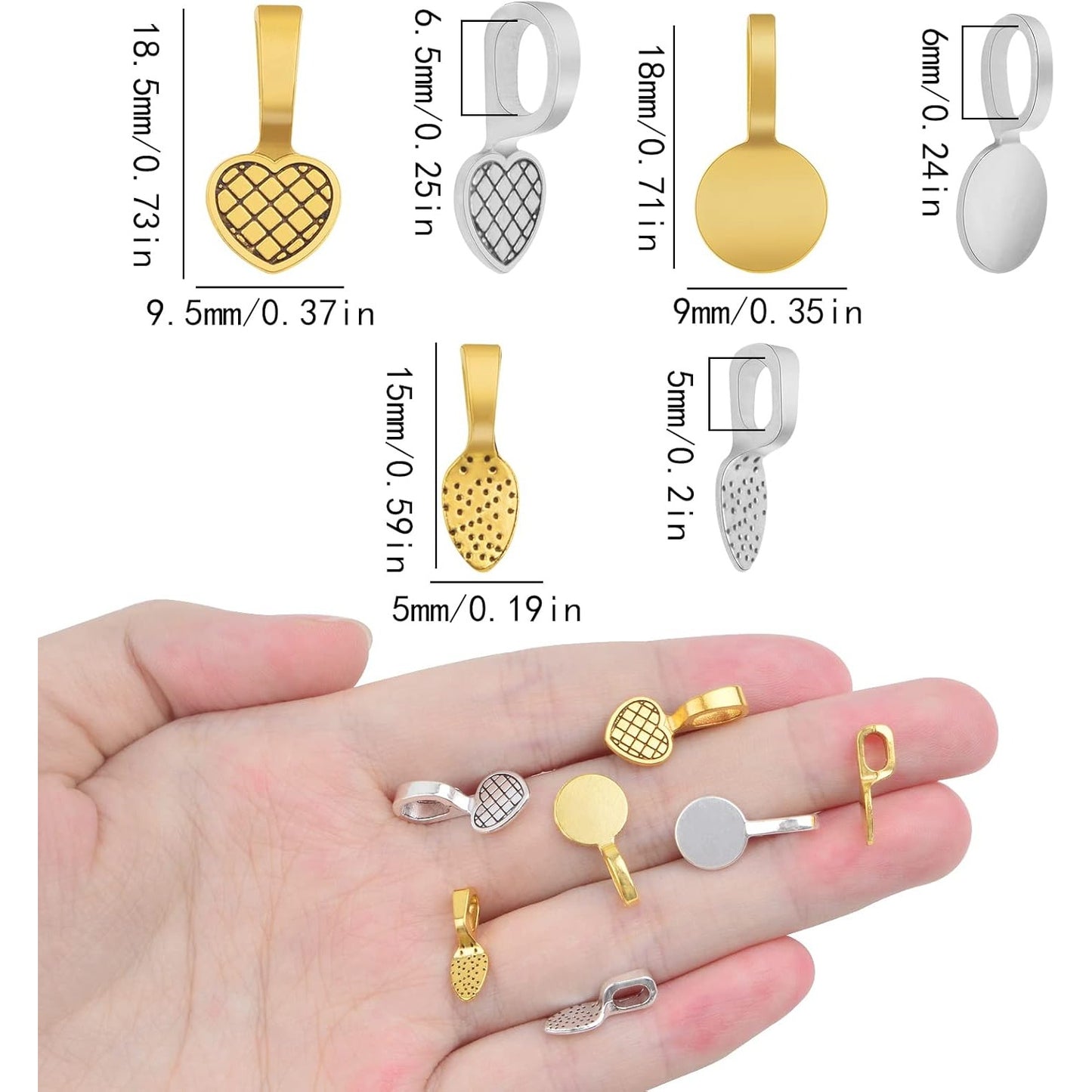 120pcs 3 Styles Tibetan Glue-on Bail Pendants Alloy Flat Pad Pendant Bail Necklace Earring Cabochon Supplies for DIY Crafts Jewelry Making Findings, 2 Colors
