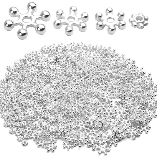 400pcs Snowflake Spacer Beads Daisy Jewelry Bead Charm Spacers Flat Metal Spacers for Bracelet Necklace Jewelry Making,4mm/6mm/8mm/10mm