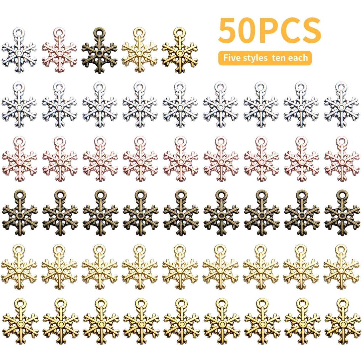 Snowflake Charms,50pcs 18x13mm Snownflake Pendant Charms Mixed Christmas Snowflake Pendants Jewelry Findings Crafting Supplies for DIY Necklace Bracelet Earring,5 Colors