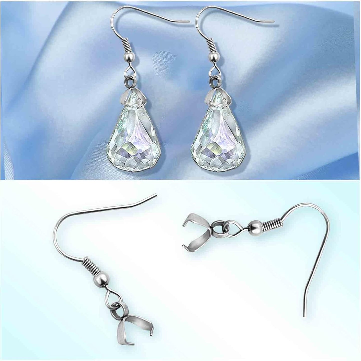 50pcs Hypoallergenic Earring Hooks - Stainless Steel Wire Ear Ball Hooks with Pendant Clasp for Jewelry Making Supplies