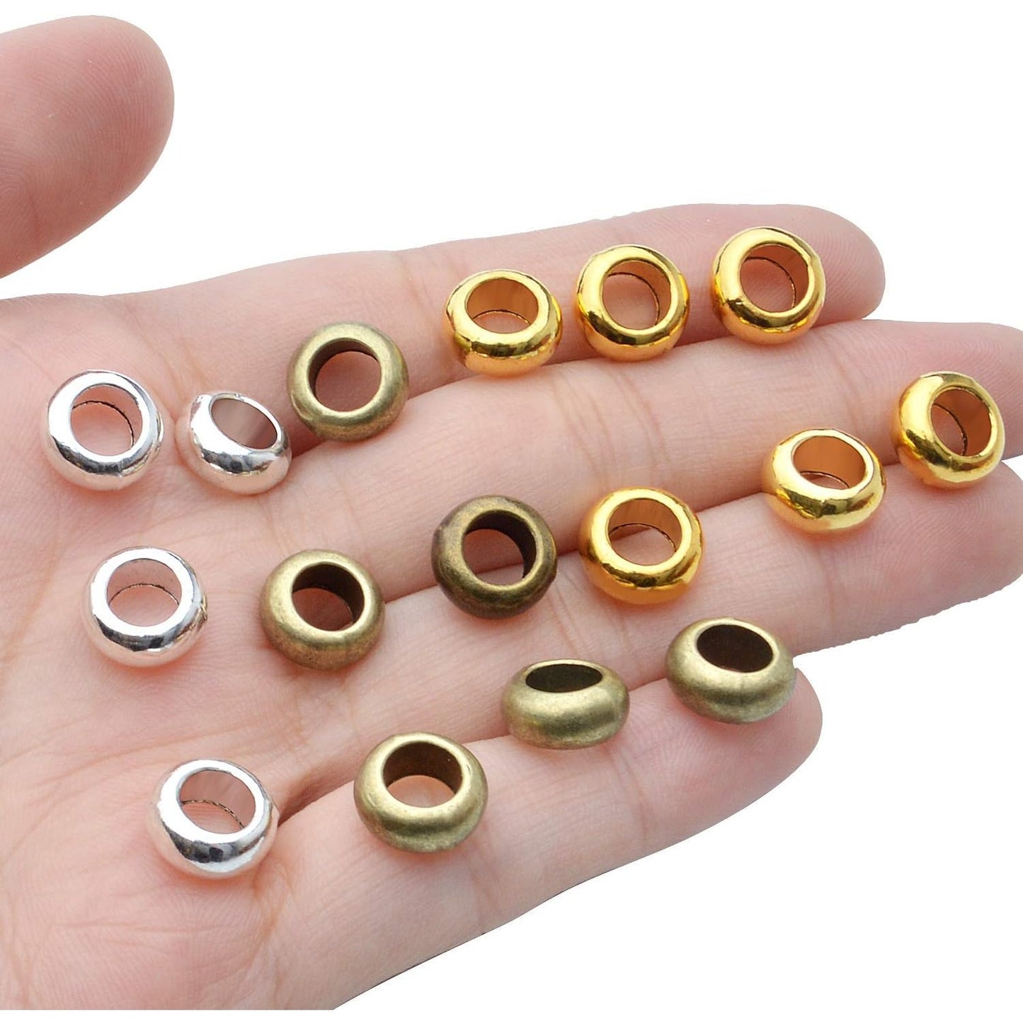60pcs Rondelle Large Hole Spacer Beads Tibetan European Spacer Loose Hole Metal Beads for Necklace Bracelet Jewelry Making,10×6×5mm
