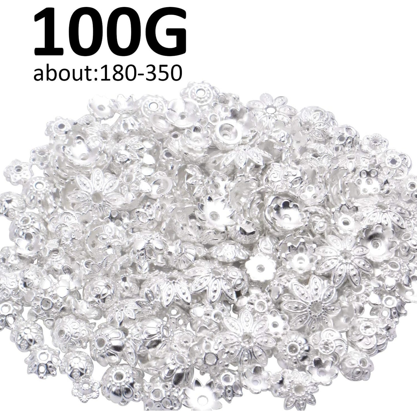 100 Gram(About 180-350pcs) Bead Caps Metal Spacers Jewelry Findings Accessories for Bracelet Necklace Jewelry Making,Silver