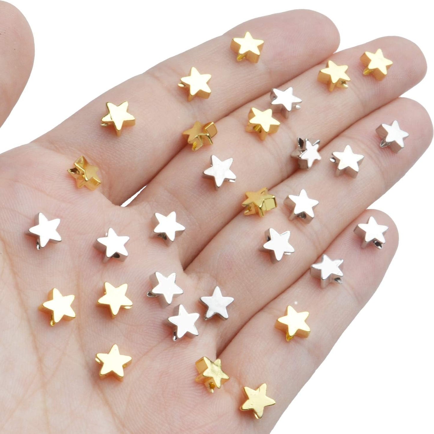 30pcs Star Shape Spacer Beads Jewelry Charm Loose Beads Copper Small Hole Star Beads for DIY Jewelry Crafts Making,6×6mm