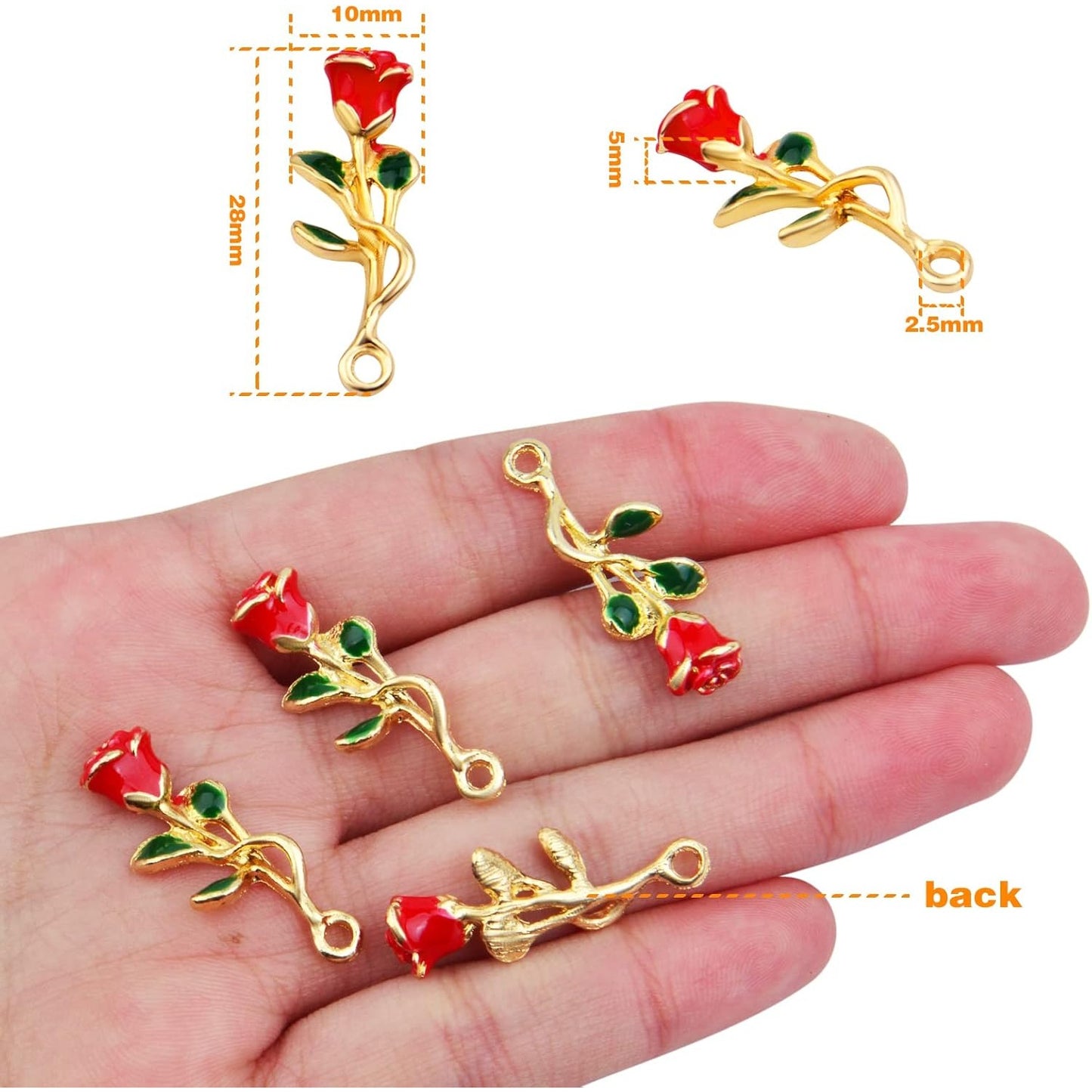 20 Pieces Rose Flower Charms Enamel Dangle Flower Pendants Jewelry Charm Accessories for DIY Earrings Necklace Bracelet Crafts Decor, Red