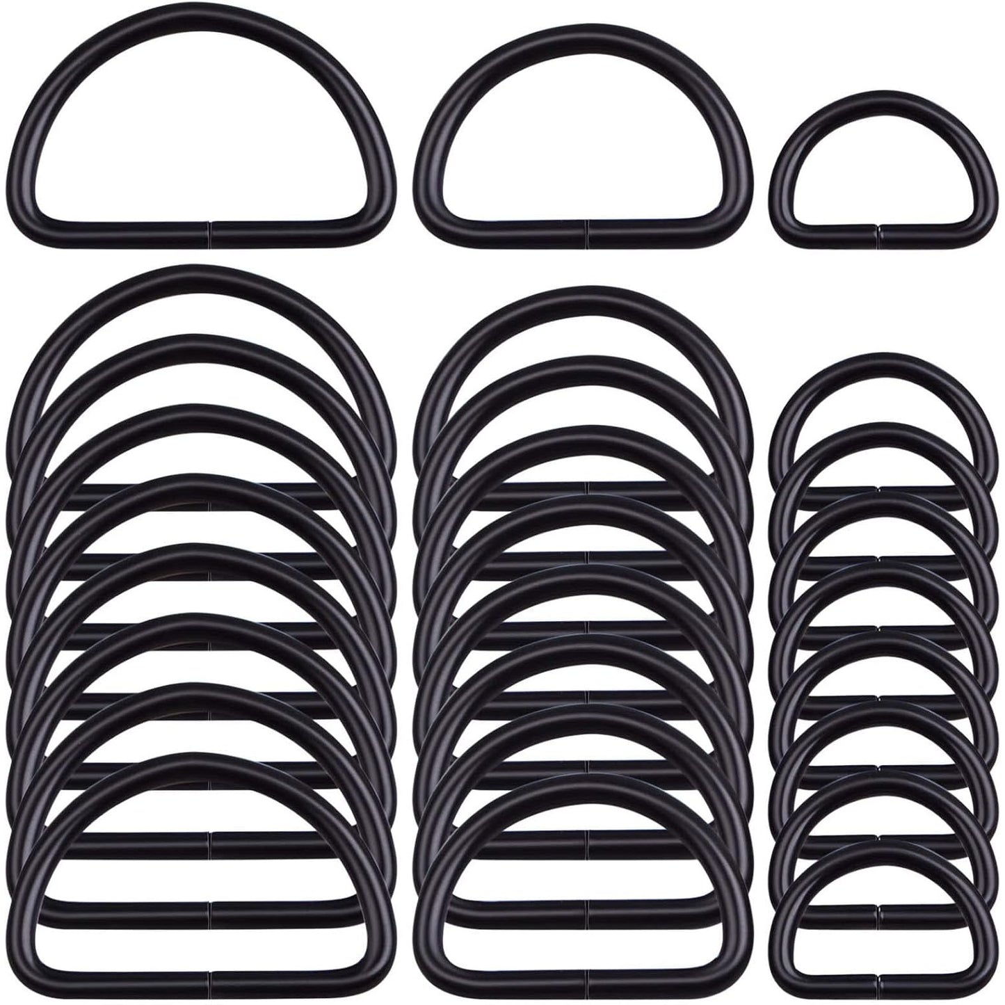 60pcs Black Semi-Circular D Rings Multipurpose Half Round D Rings Loop Buckle Hardware Accessories for DIY Luggage Handbag Purse Clothing Backpack Belt Sewing, 3 Sizes