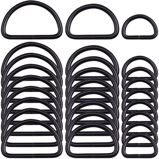 60pcs Black Semi-Circular D Rings Multipurpose Half Round D Rings Loop Buckle Hardware Accessories for DIY Luggage Handbag Purse Clothing Backpack Belt Sewing, 3 Sizes