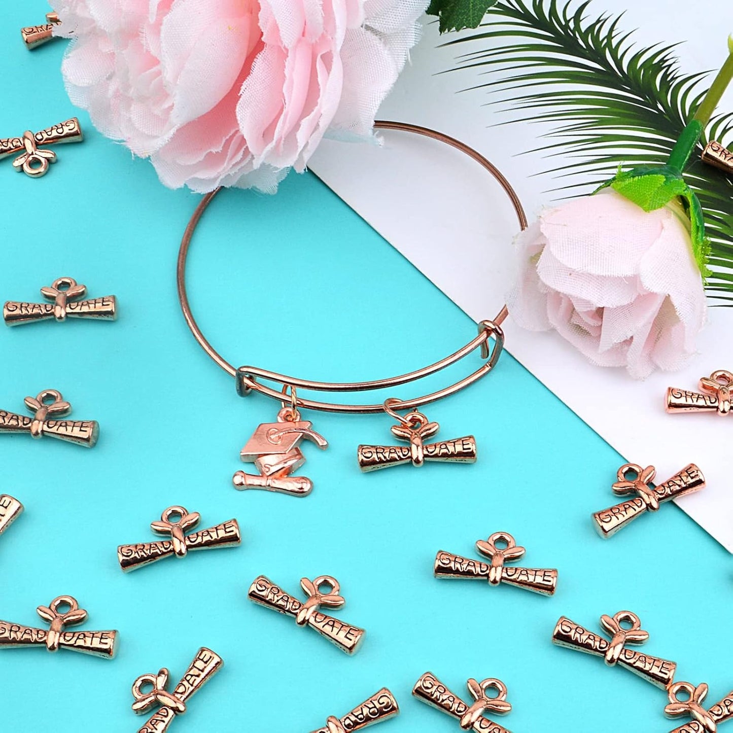 50pcs Silver Graduation Charms Pendants Graduate Hanging Charm with Diploma for Bracelets Keychain Necklace