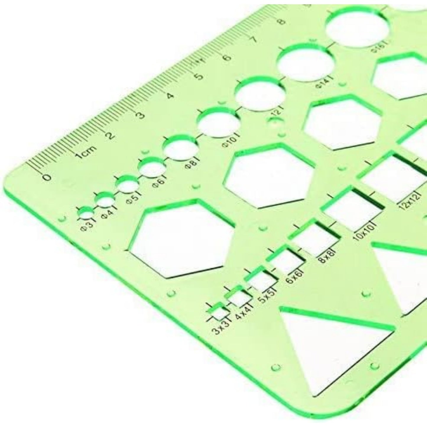 2pcs Measuring Templates Geometric Rulers for Office and School,Clear Green Color Plastic