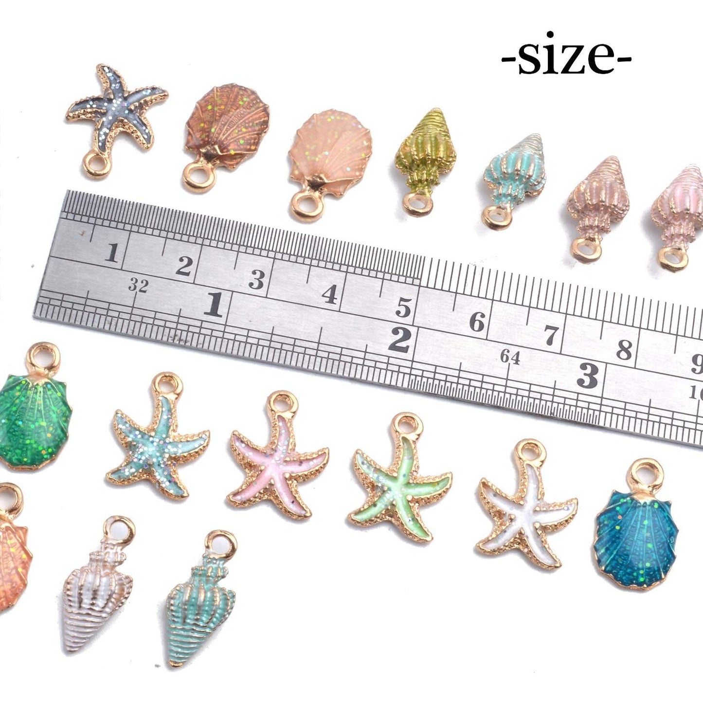 30pcs Assorted Charm Pendants Lovely Gold Plated Enamel Marine Life Shell Starfish Conch Mixed for Jewelry Making