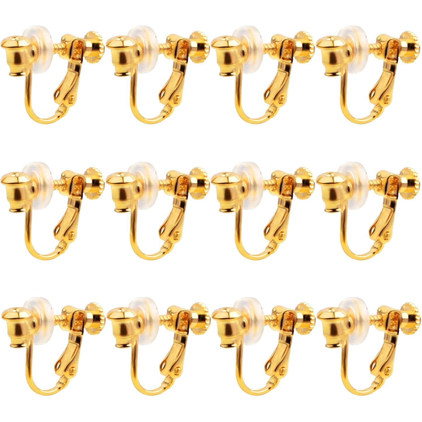 12pcs 2 Colors Screw Earring Clips Converters Brass U Shaped Adjustable Earring Components and 12pcs Clear Comfort Earring Cushions for Non-Pierced Ears DIY Jewelry Making